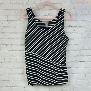 Chico's TRAVELERS Black Mixed Stripe Tank Wrinkle Free Sleeveless Slinky Top